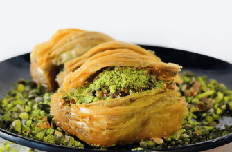 Taart met oosterse smaken. Baklava met pistachenoten